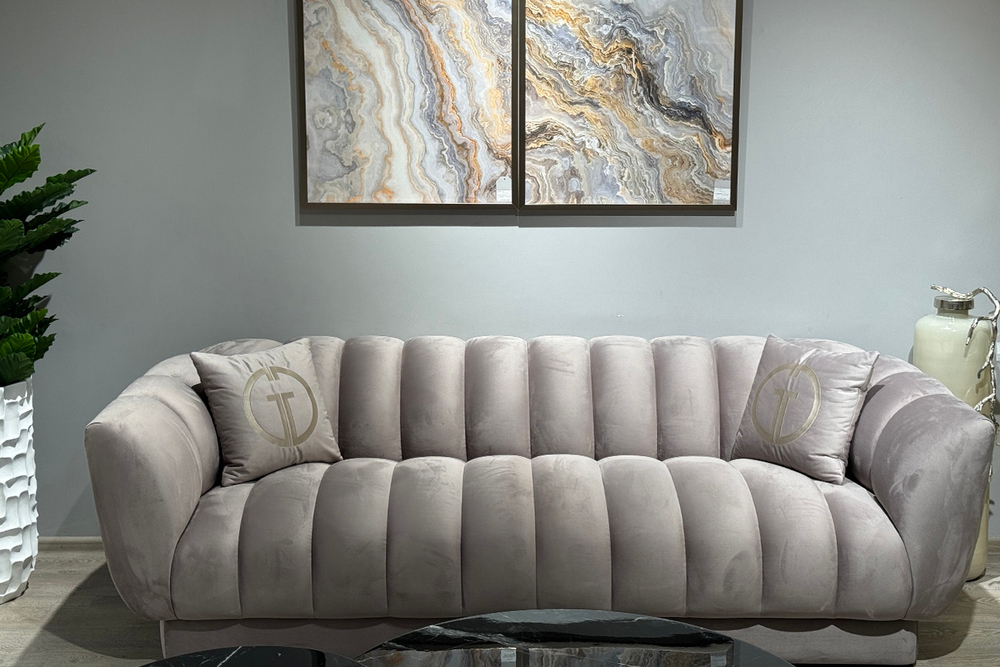 Диван Garda Decor Фабио (Fabio) трехместный велюр бежевый Colt1001-SERROS 239*95*72 см, 2 подушки