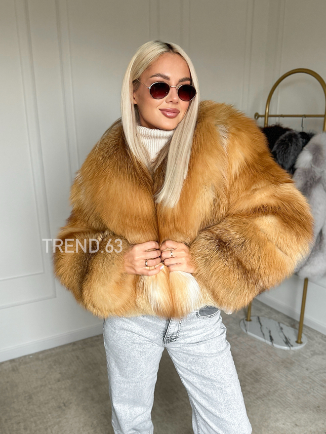 Кроп-шуба из меза лисы GOLDEN 55см