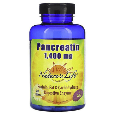 Пищеварительные ферменты Nature's Life, Панкреатин, 1400 мг, 250 таблеток