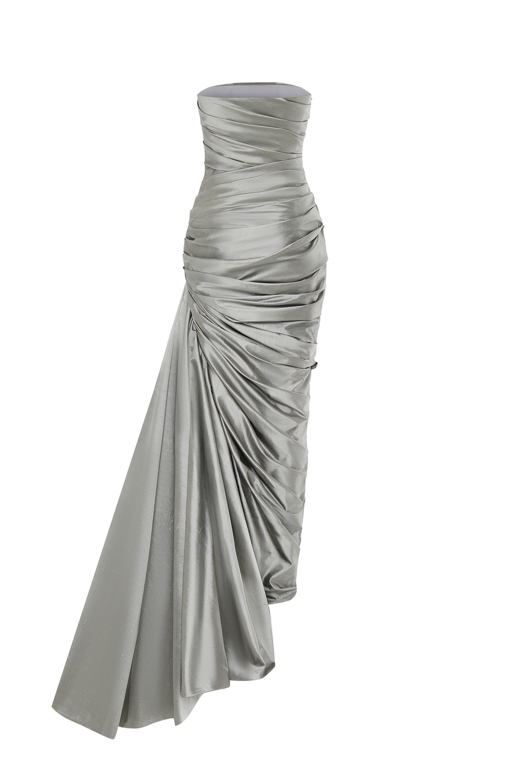 Платье макси корсетное драпированное из шёлка с боковым шлейфом