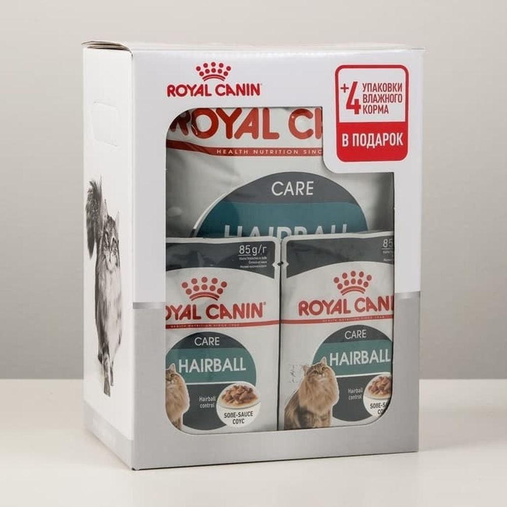 Royal Canin Hairball Care Корм д/кошек ПРОМО-НАБОР 2 кг + 4 пауча *85г