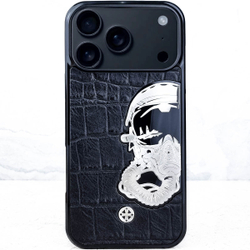 Эксклюзивный чехол iPhone авиация из ювелирного сплава - Euphoria HM Premium Fighter bomber - натуральная кожа, металл