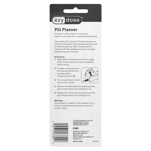Ezy Dose, еженедельный органайзер для таблеток с замком, маленькие, 1 шт.