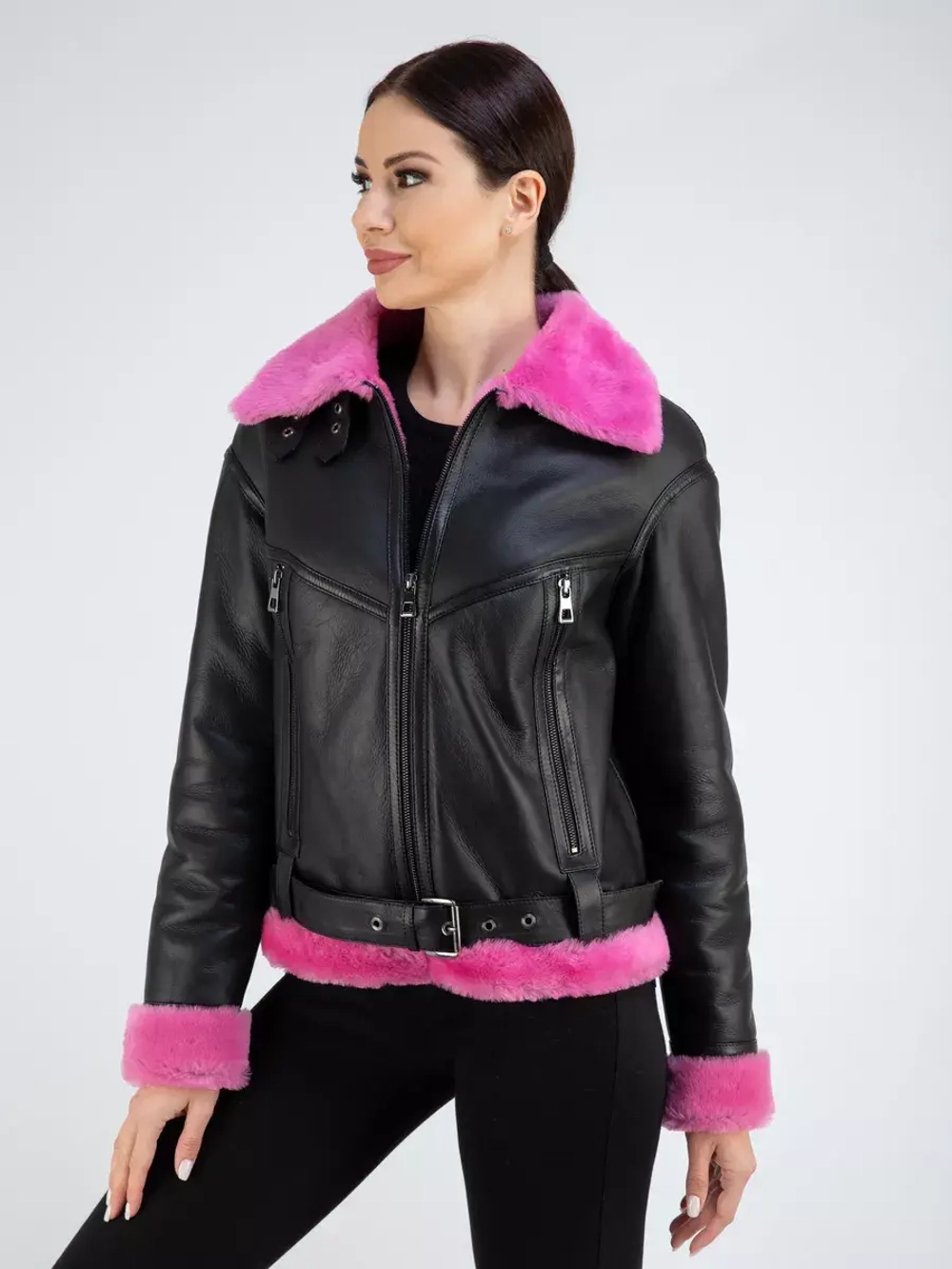 Дубленка зимняя натуральная короткая пилот авиатор