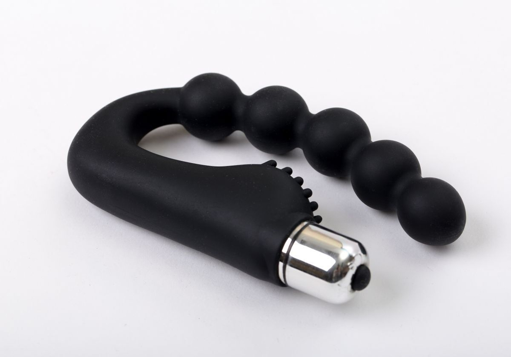 Чёрный силиконовый вибромассажер в форме подковы (Цвет: черный)