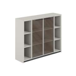 RF.407.PG.CHBZ.PG / Шкаф средний с дверьми со стеклом в алюминиевой раме с 2-мя стеллажами, 1540х410х1226 / корпус: жемчужно-серый, фасады: стекло