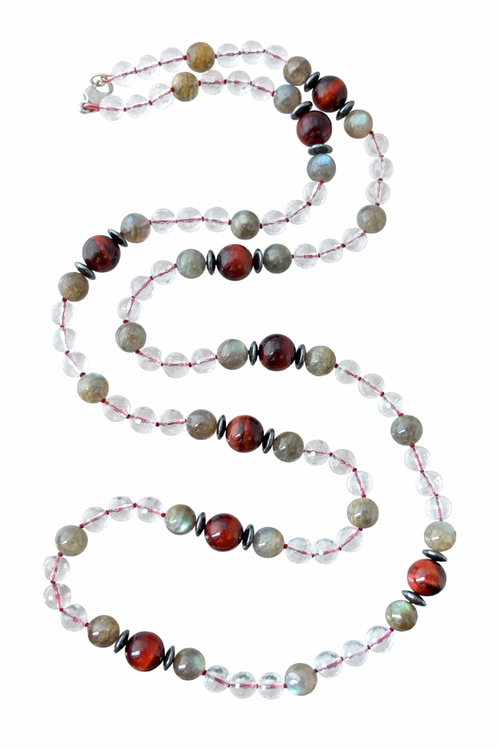 бусы из лабрадора и кварца