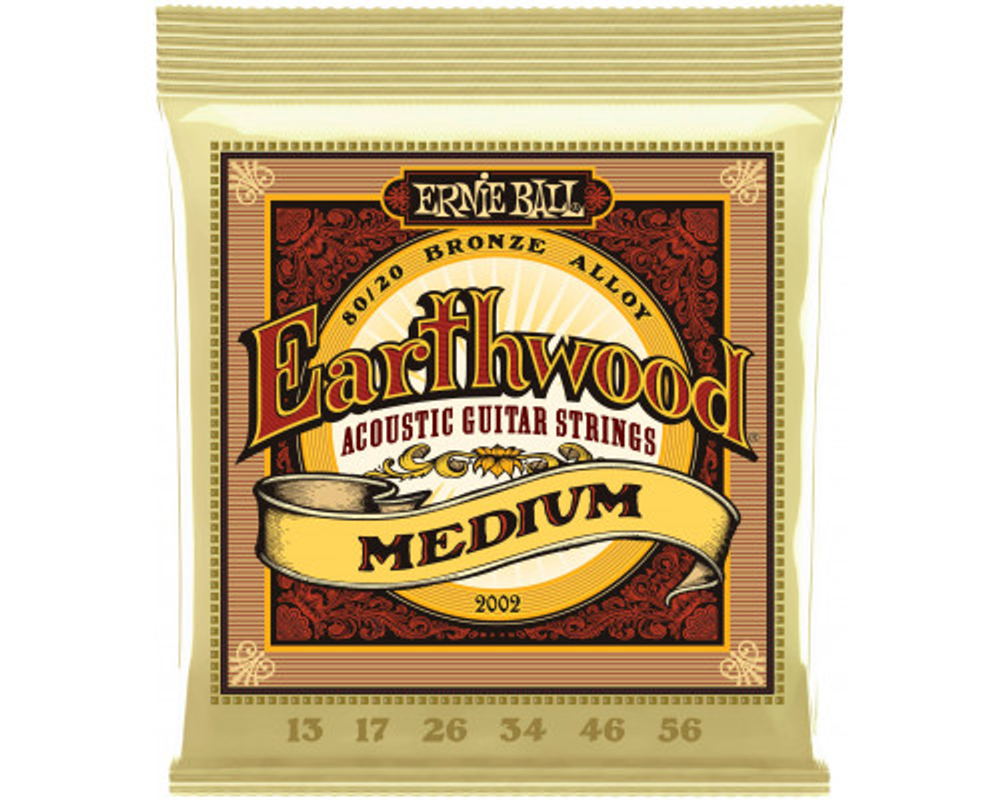Ernie Ball 2002 Earthwood 80/20 Bronze Medium 13-56 струны для акустической гитары.