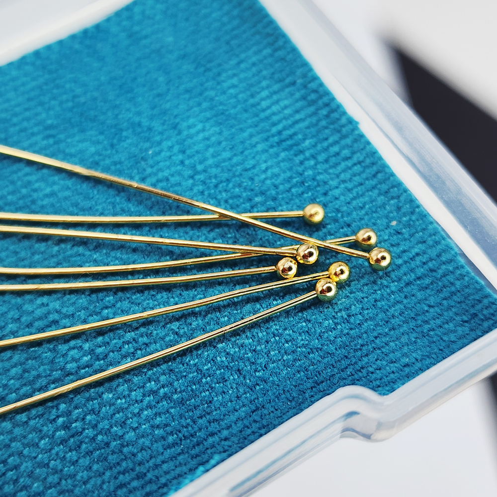 Пины позолота, 50×0.5мм, мягкие, с шариком, цена за набор 10 шт