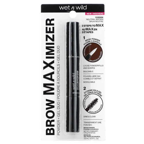 wet n wild, Brow Maximizer, пудра + гель Duo, нейтральный коричневый, пудра - 0,8 г (0,02 унции), гель - 3,5 мл (0,11 жидк. унц.)