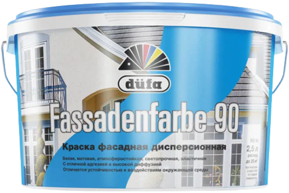 Краска фасадная водно-дисперсионная Dufa Fassadenfarbe RD90 матовая белая 2,5 л