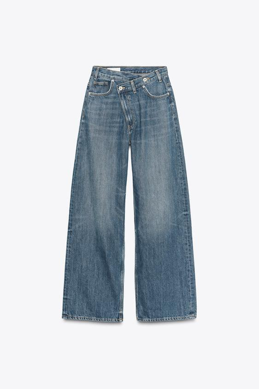 ZARA ДЖИНСЫ TRF WIDE LEG С ПЕРЕКРЕСТНОЙ ТАЛИЕЙ И ВЫСОКОЙ ПОСАДКОЙ, СЕРО-СИНИЙ