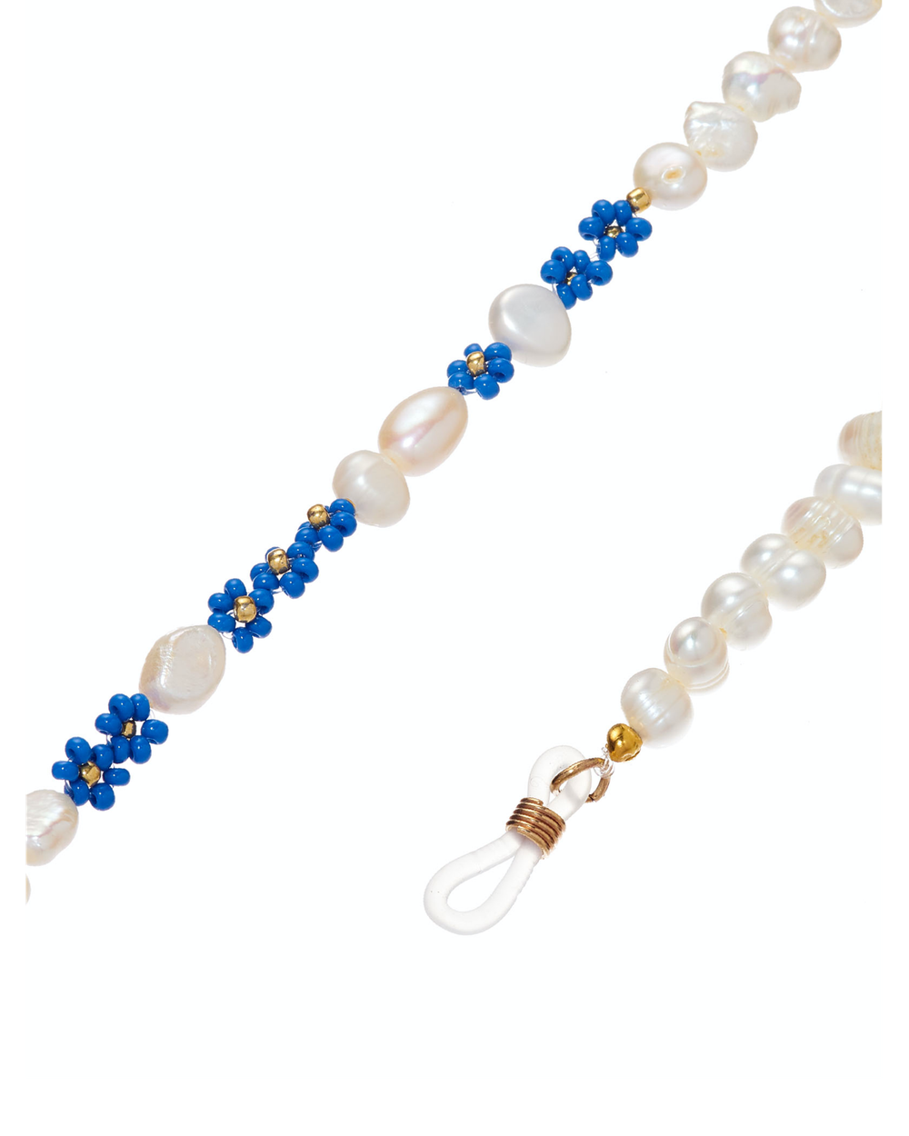 Цепочка на очки, жемчуг, цветы синие
