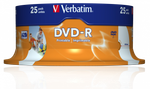 Оптический диск Verbatim DVD-R 4.7GB 16X AZO Wide Inkjet Printable ID Brand, Spindle, 25 шт