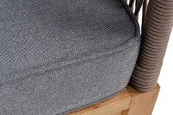 "Канны" диван 3-местный плетеный из роупа, основание дуб, роуп коричневый круглый, ткань темно-серая 027