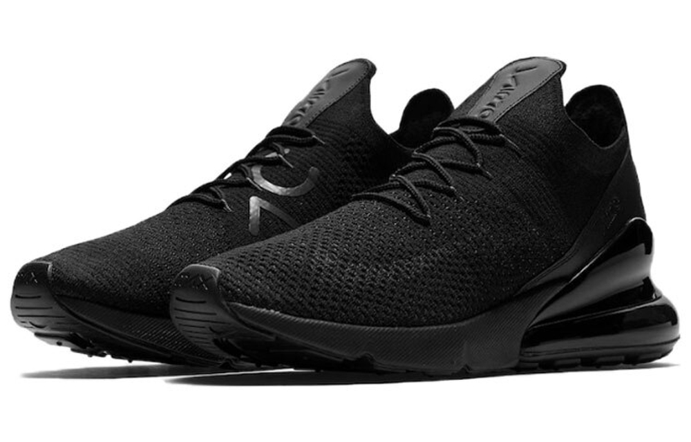 Nike Air Max 270 Flyknit non-slip lightweight low-top running shoes for men and women the same pure black