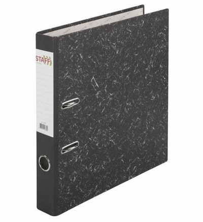 Папка-регистратор STAFF "EVERYDAY" с мраморным покрытием, 50 мм, без уголка, черный корешок, 224615