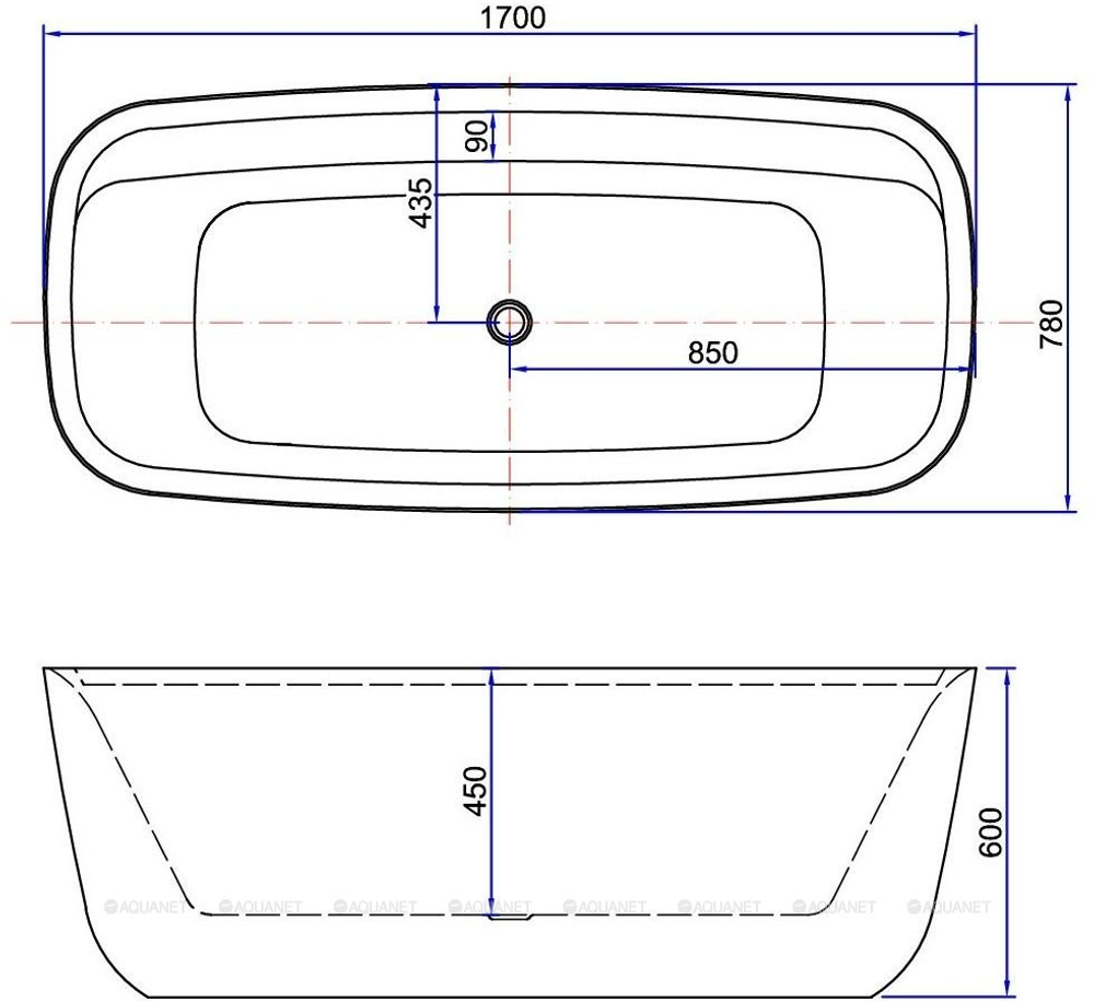 Акриловая ванна Aquanet (Акванет) Family Fine 170x78 95778-GW-MB