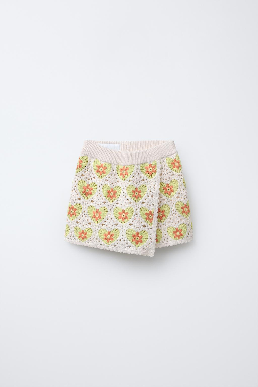 ZARA ЮБКА-ШОРТЫ ИЗ КРУЖЕВА КРОШЕ, ЗЕЛЕНЫЙ/ЭКРЮ