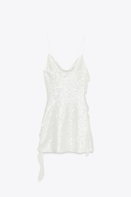 ZARA КОРОТКОЕ ПЛАТЬЕ С ПАЙЕТКАМИ, БЕЛЫЙ