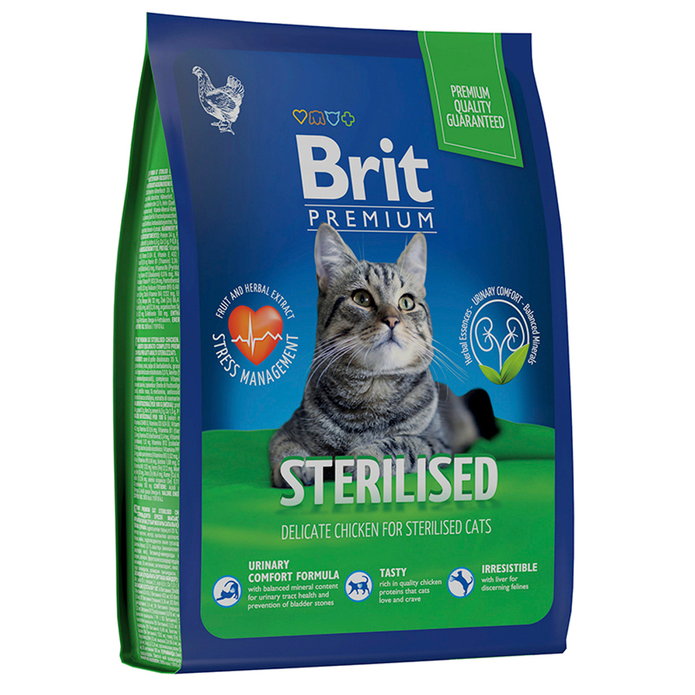 Сухой корм Brit Premium Cat Sterilized Chicken с курицей 400г, для кастр.кошек 06.2025