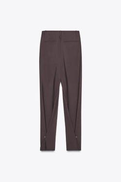 ZARA БРЮКИ СО СКЛАДКАМИ, ПУГОВИЦЕЙ СНИЗУ, ТЕМНО-БОРДОВЫЙ