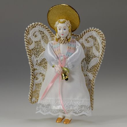 Ёлочная игрушка Ангел с розой и колокольчиком