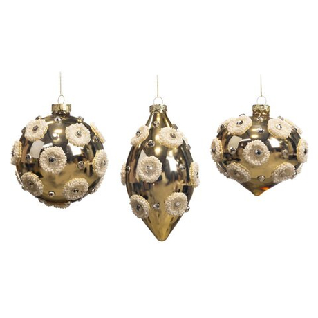 Шарик с цветочками 3шт 10см Goodwill золотой в ассортименте