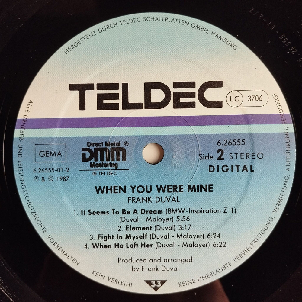 Винтажная виниловая пластинка LP Frank Duval When You Were Mine (Germany 1987)