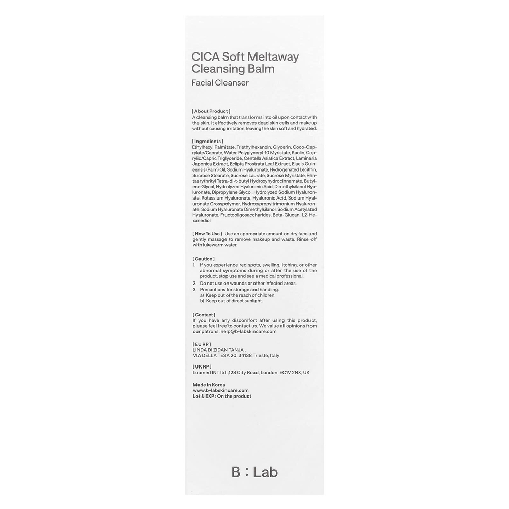 B_Lab, Perfect Balance 5.5, очищающий бальзам с мягким расплавлением CICA, 100 мл (3,4 жидк. Унции)