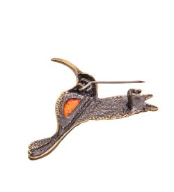 AM-3448 Брошь «Колибри» (латунь, янтарь)
