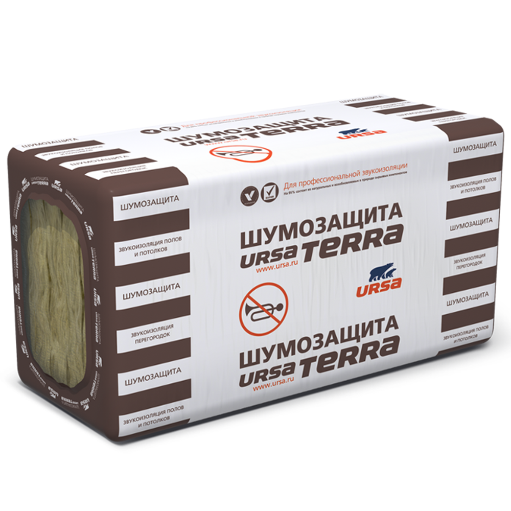 Теплоизоляция Ursa Terra 34 PN Шумозащита 1250х610х100 мм 5 плит в упаковке