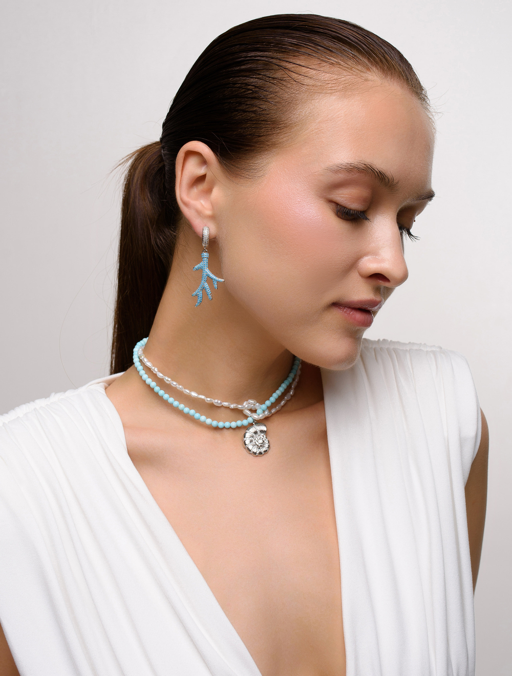 Серьги "Blue coral shell" Silver
