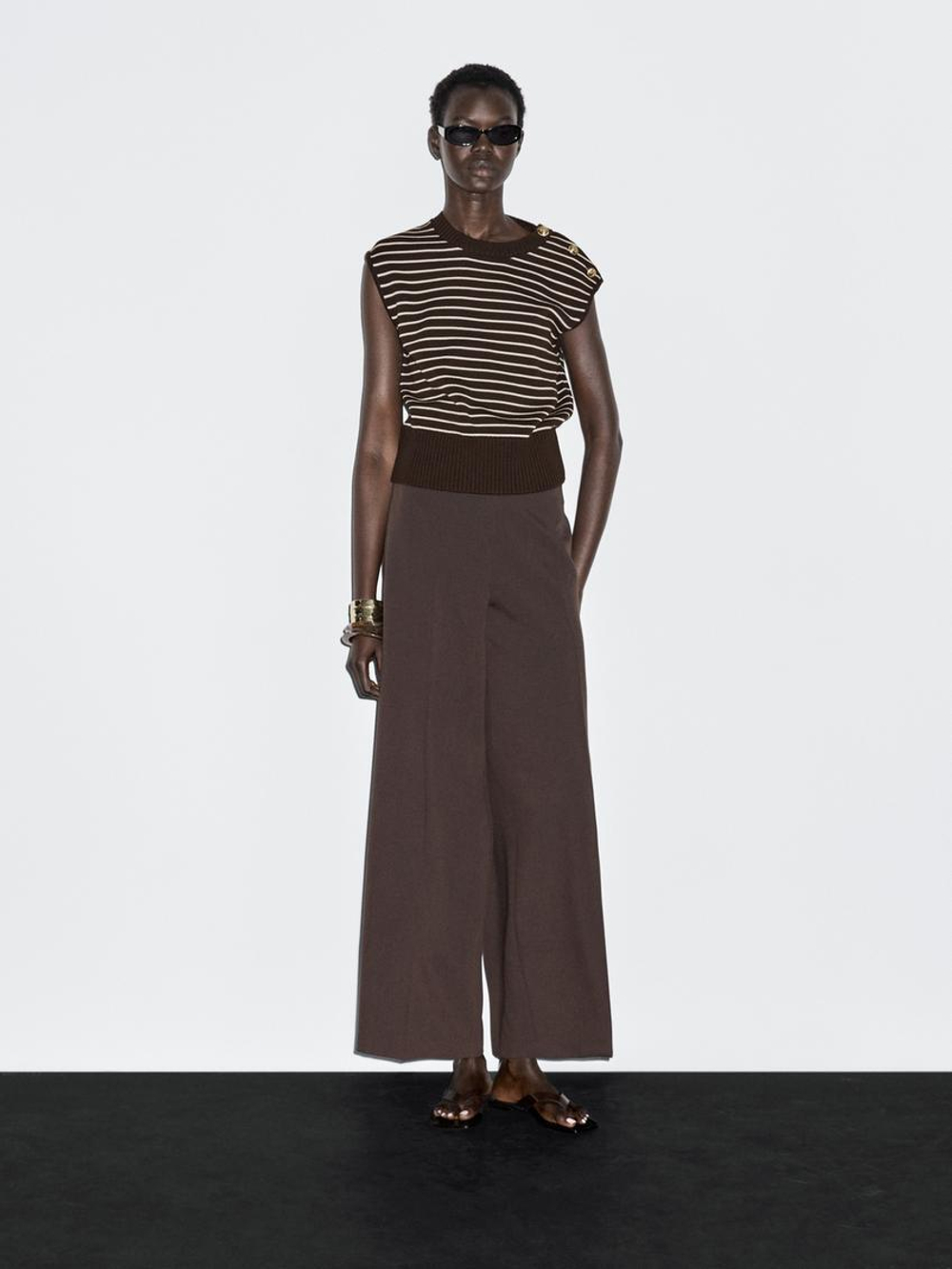 Massimo Dutti Жилет в полоску с пуговицами, шоколадный