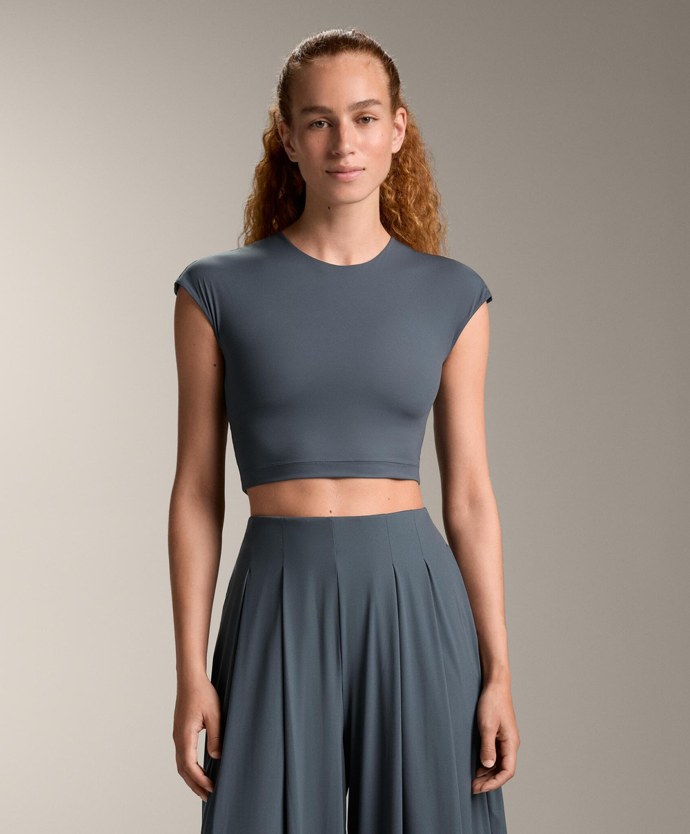 Oysho Майка с коротким рукавом, антрацитовый/голубой