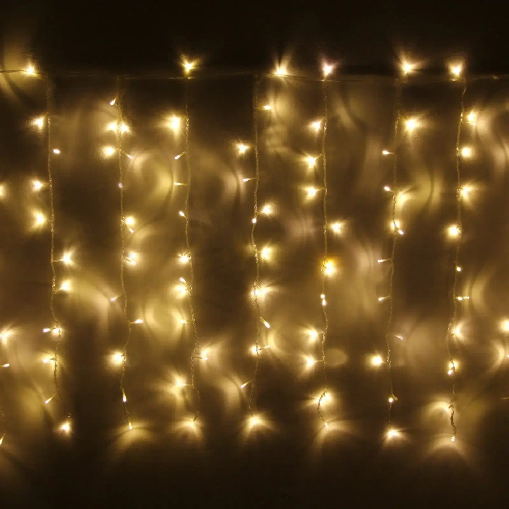 Гирлянда для дома ЗАНАВЕС «Мерцание» ш1,5* в2,5 м 360 ламп LED, прозрач.пров, авторежим, IP-20, Теплый белый (возможность соединения)