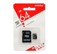 Micro SDHC карта памяти 64ГБ SmartBuy Class 10 с адаптером