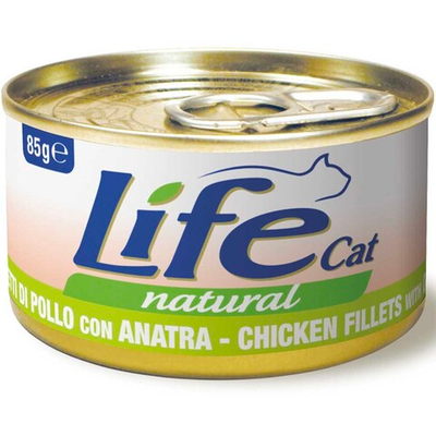 Lifecat консервы для кошек (курица с уткой в бульоне) 85 г банка