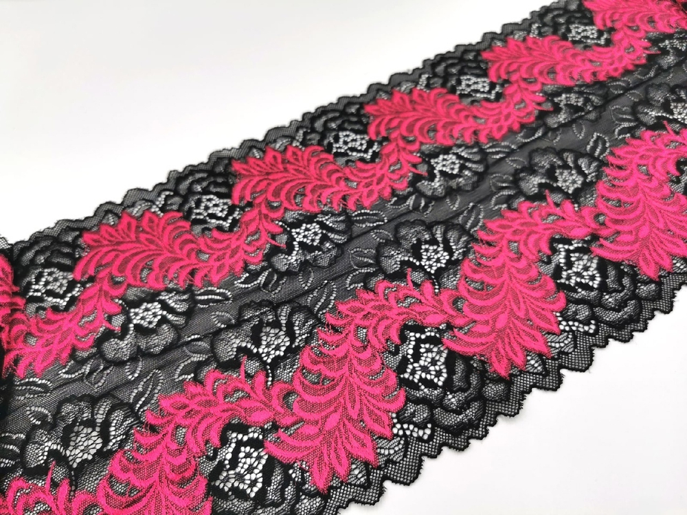 Эластичное кружево, ОПТ, 21,5 см, черное и малиновое, м, (Арт: EK-2501), м