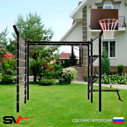 Уличная шведская стенка Sv Sport рукоход с комплектом турник прямой 2шт У5477К (Брусья/Стойка/Скамья/Щит баскет/Кронш бокс/Сетка)