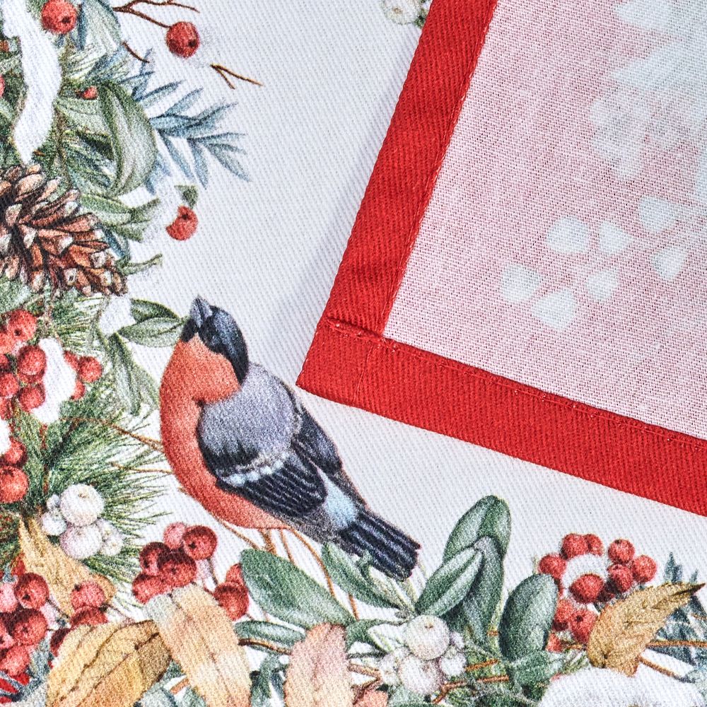 НАБОР САЛФЕТОК ИЗ 2-Х ШТ "МОРОЗКО.СНЕГИРИ",40Х40СМ, 100% ХЛОПОК,КРАСНЫЙ,ТВИЛ