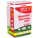 Полотенца бумажные 2-слойные, MegaPack (12 рулонов по 15 метров), LAIMA LUXE, 100% целлюлоза.