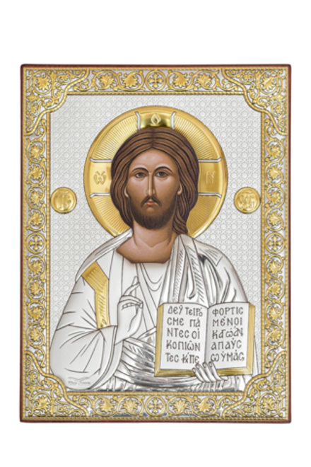 Икона Спаситель: 20х15, напыление серебром и золотом, Р-4, наст. с подс. (Греция)