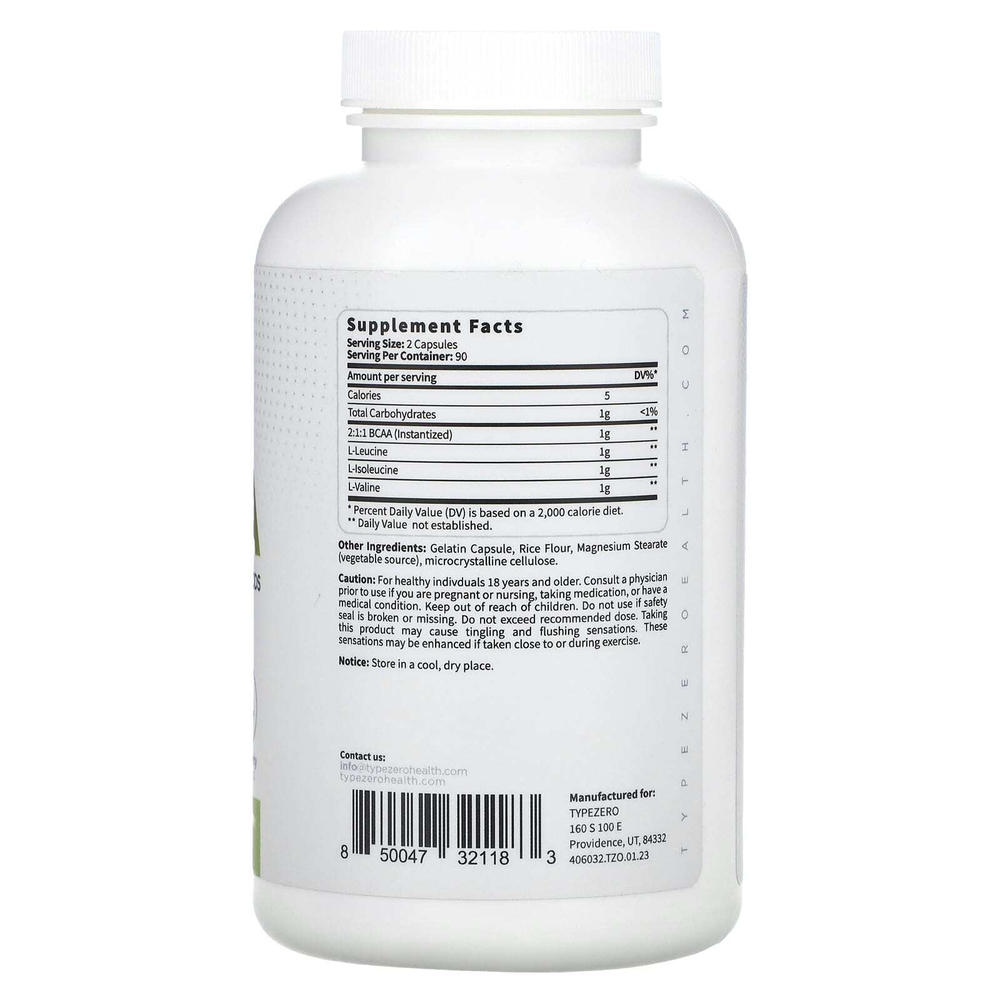 TypeZero, Clean BCAA, 180 капсул
