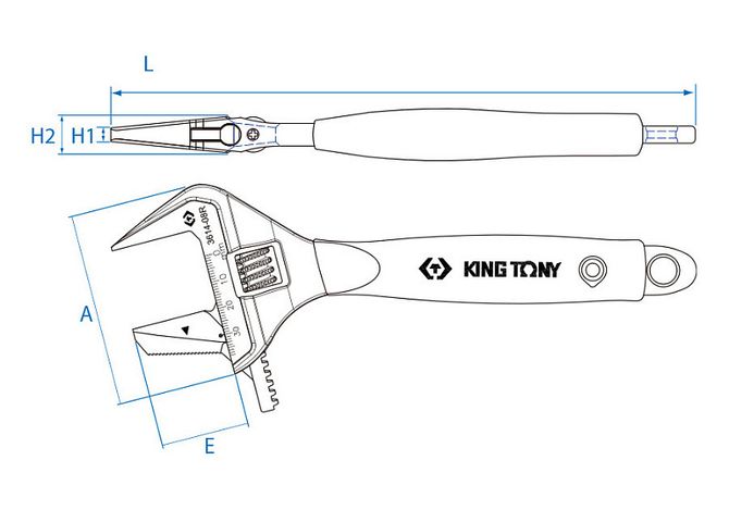 KING TONY (3614-08R) Ключ разводной 212 х 38 мм, с изменяемой губкой