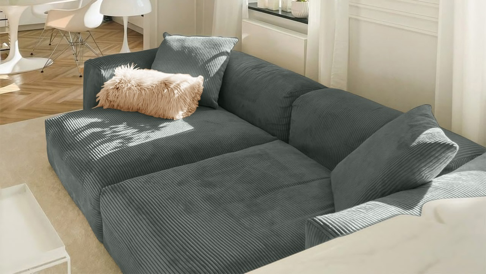 Диван Фиджи двухсекционный (большой и глубокий) Cilium Grafit 273*137*62 см, Серый Вельвет Нераскладной Фиеста