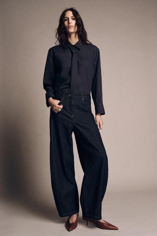 ZARA ДЖИНСЫ ZW COLLECTION ANKLE BALLOON СО СРЕДНЕЙ ПОСАДКОЙ, СИНИЙ