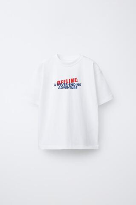 ZARA ФУТБОЛКА С НАДПИСЬЮ, БЕЛЫЙ