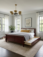 Кровать 160х200, Мелания, с выдвижными ящиками для белья, массив березы, красный, Dipriz