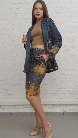 Комплект (жакет и юбка) "Кормление птиц", по мотивам средневековой шпалеры 15 века